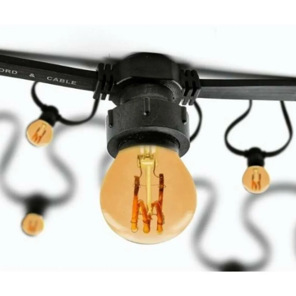 ILLUPRO - Guirlande guinguette dimmable vintage 10m 20 ampoules e27 blanc chaud 1800k 3w verre ambré filament spirale prolongeable