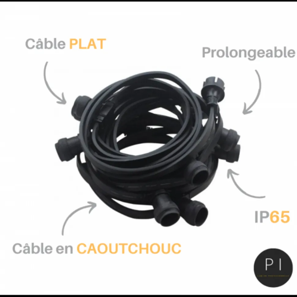 ILLUPRO - Guirlande guinguette extérieur multicolore ip65 10m 20 ampoules e27 professionnelle
