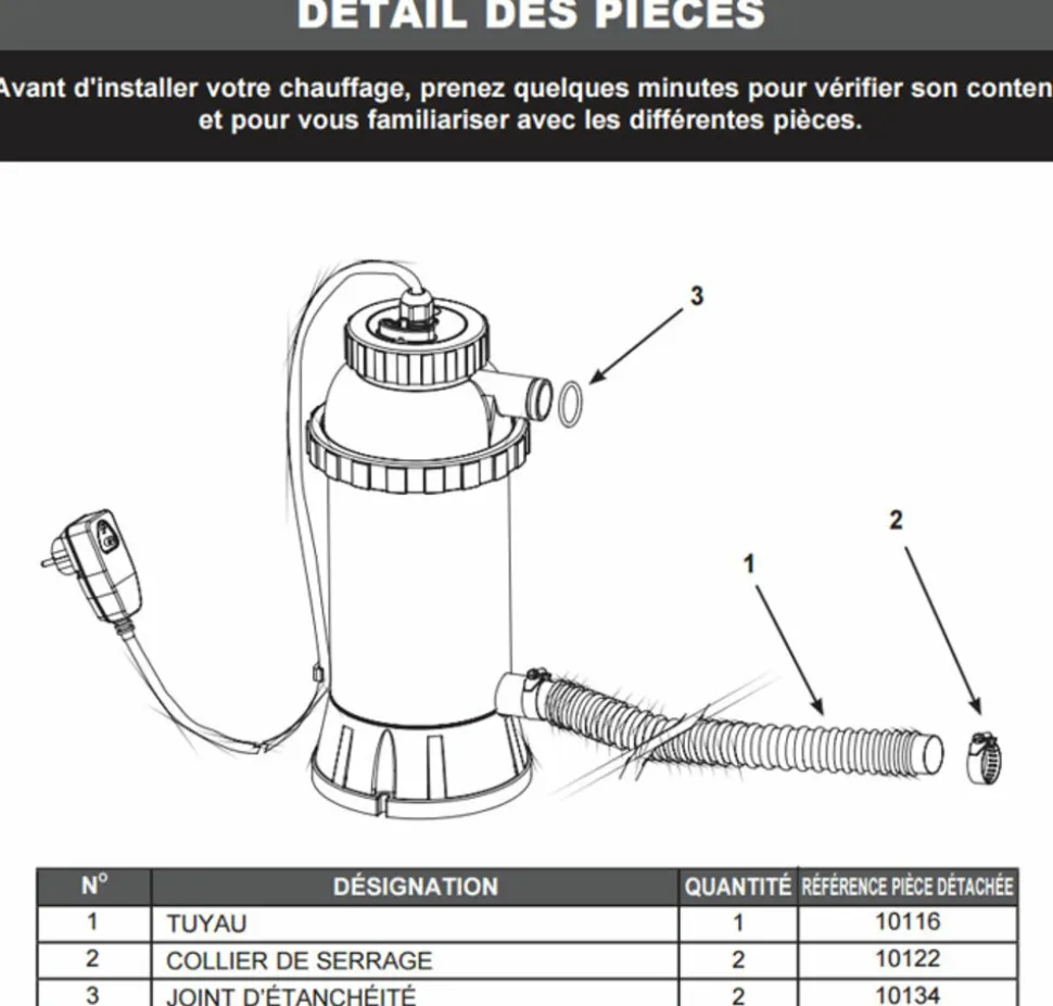 INTEX - Rechauffeur 3 kw 12 m3
