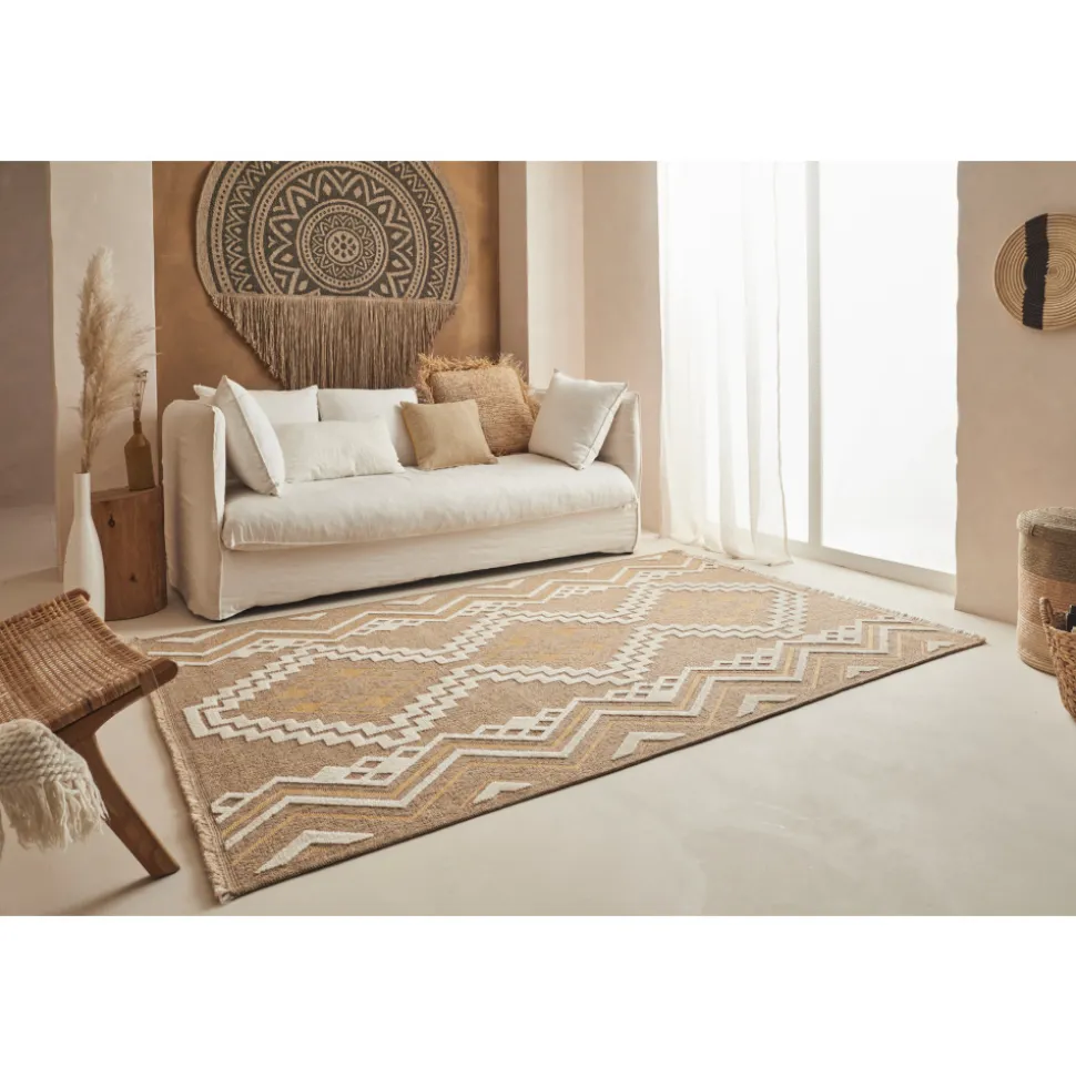 JARDINDECO - Tapis intérieur extérieur aspect jute jaune tijuana 9054 180 x 67 cm