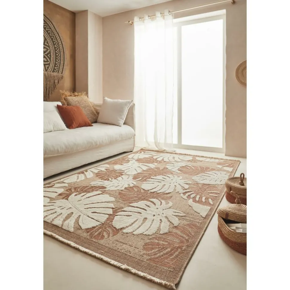 JARDINDECO - Tapis intérieur extérieur aspect jute terracotta tijuana 9062 170 x 120 cm