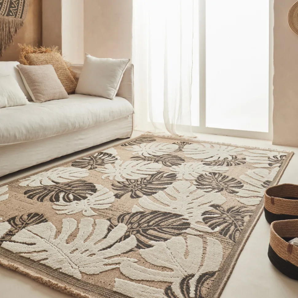 JARDINDECO - Tapis intérieur extérieur aspect jute noir tijuana 9062 noir 90 x 67 cm