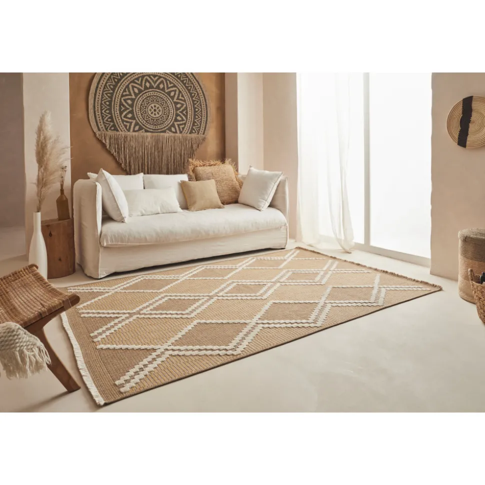 JARDINDECO - Tapis intérieur extérieur aspect jute jaune tijuana 9048 180 x 67 cm