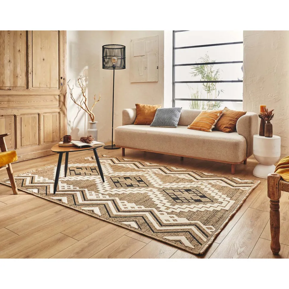 JARDINDECO - Tapis intérieur extérieur aspect jute noire tijuana 9054 180 x 67 cm