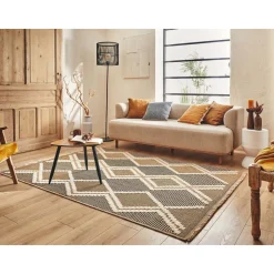 JARDINDECO - Tapis intérieur extérieur aspect jute noire tijuana 9048 90 x 67 cm