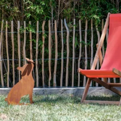 JARDINEX - Bouledogue en métal rouillé : figurine décorative de jardin - rouille