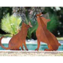 JARDINEX - Bouledogue en métal rouillé : figurine décorative de jardin - rouille