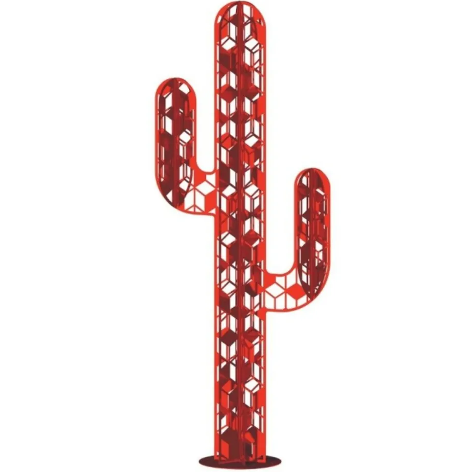 JARDINEX - Cactus métal 3 branches origami - rouge 110 cm