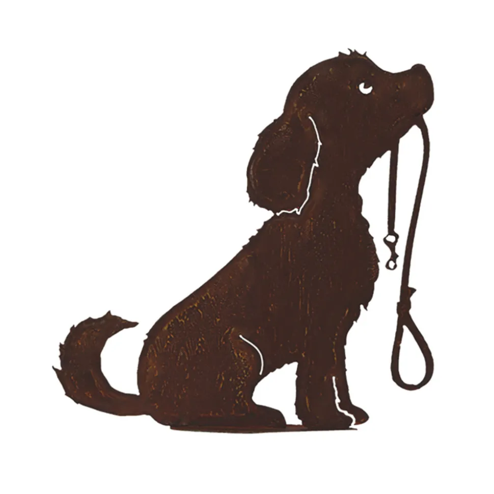 JARDINEX - Chien avec laisse métal rouillé : figurine décorative de jardin - rouille