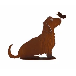 JARDINEX - Chien teckel métal rouillé : figurine décorative de jardin - rouille