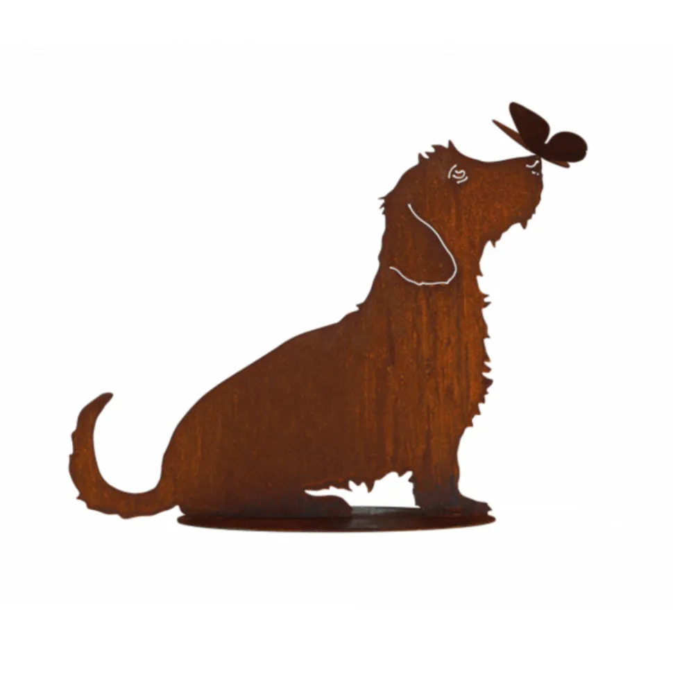 JARDINEX - Chien teckel métal rouillé : figurine décorative de jardin - rouille