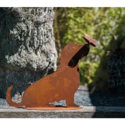 JARDINEX - Chien teckel métal rouillé : figurine décorative de jardin - rouille