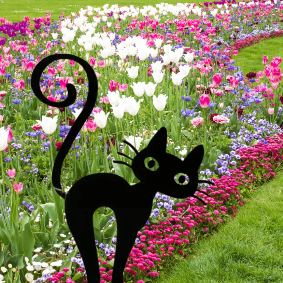 JARDINEX - Déco jardin : chat leone métal - noir 70 cm