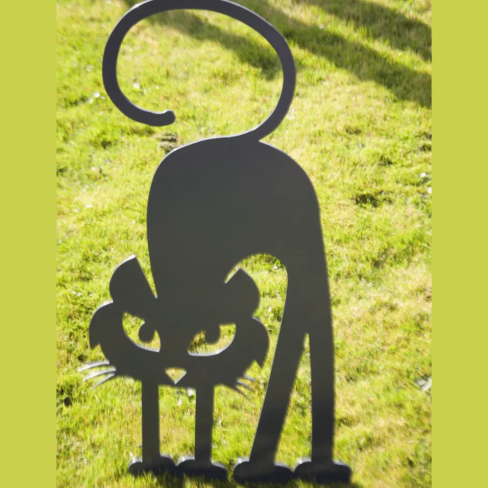 JARDINEX - Déco jardin : chat gaston métal - noir 64 cm