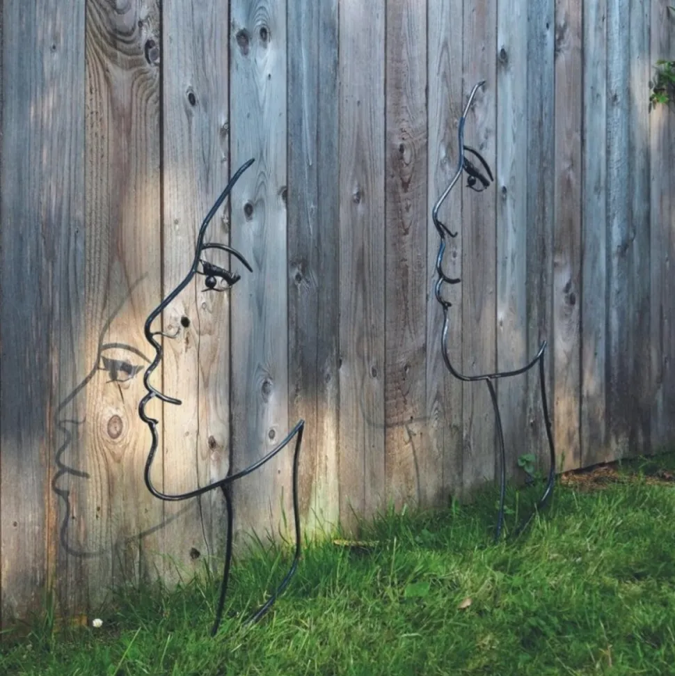 JARDINEX - Déco jardin métal visage fil ombre noire - noir 80 cm