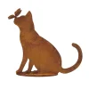 JARDINEX - Figurine chat bisou papillon métal rouille : déco jardin - rouille