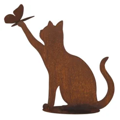 JARDINEX - Figurine chat qui joue métal rouille : déco jardin - rouille