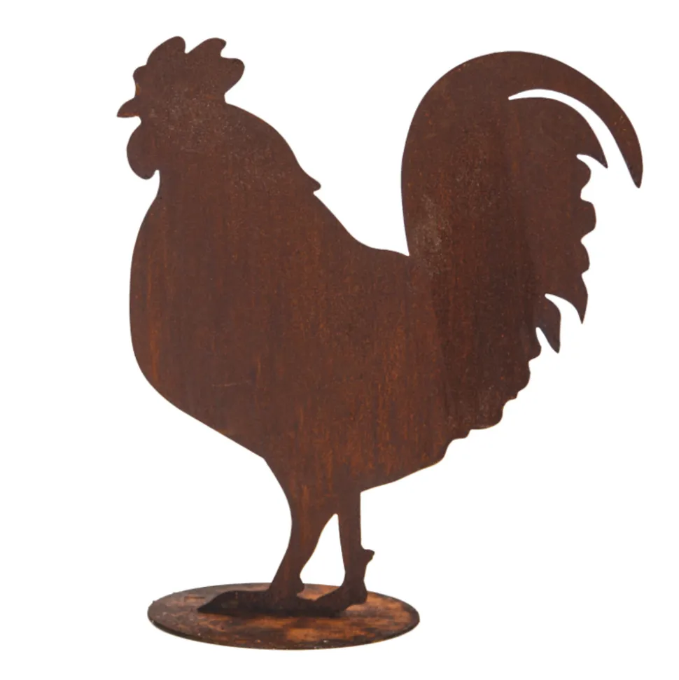 JARDINEX - Figurine coq en métal rouillé : déco jardin - rouille