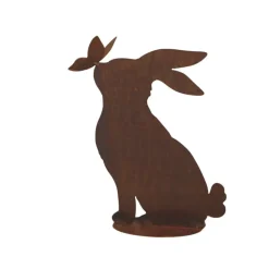 JARDINEX - Figurine lapin bisou métal rouille : déco jardin - rouille