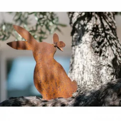 JARDINEX - Figurine lapin bisou métal rouille : déco jardin - rouille