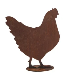 JARDINEX - Figurine poule en métal rouillé : déco jardin - rouille