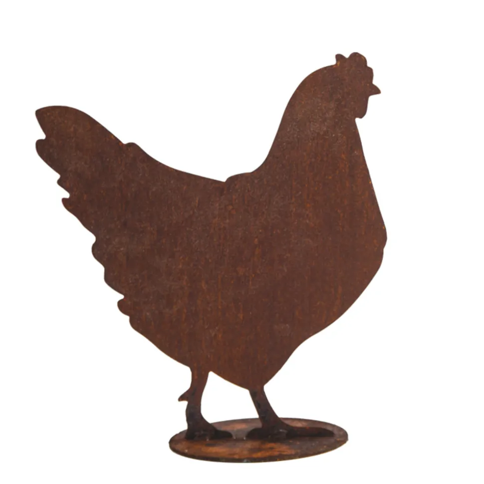 JARDINEX - Figurine poule en métal rouillé : déco jardin - rouille