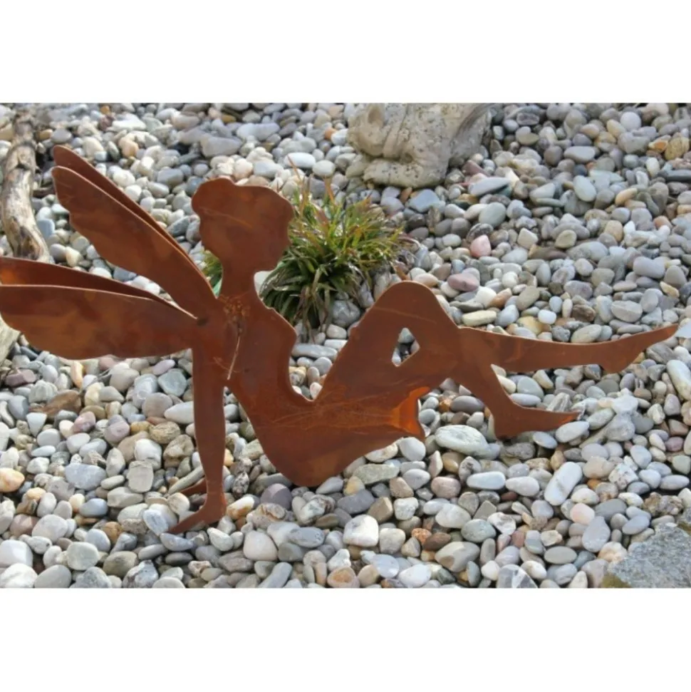 JARDINEX - Personnage fée métal rouillé h.70 cm : déco jardin - rouille