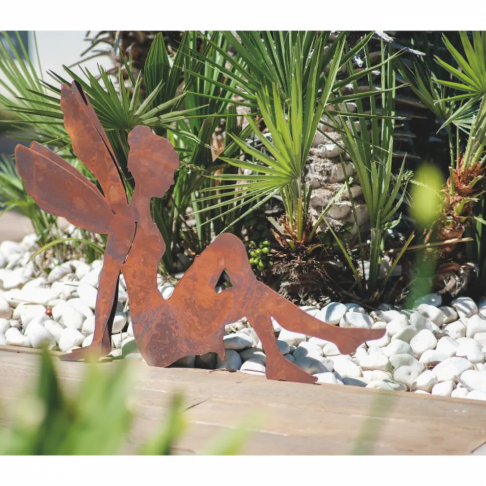 JARDINEX - Personnage fée métal rouillé h.70 cm : déco jardin - rouille