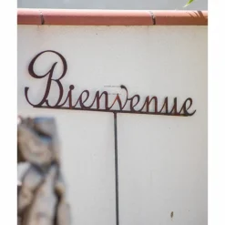 JARDINEX - Piquet de jardin bienvenue métal rouillé recyclé 138 cm - rouille
