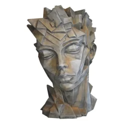 JARDINEX - Sculpture de jardin visage femme - style cubique - gris