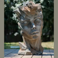 JARDINEX - Sculpture de jardin visage femme - style cubique - gris