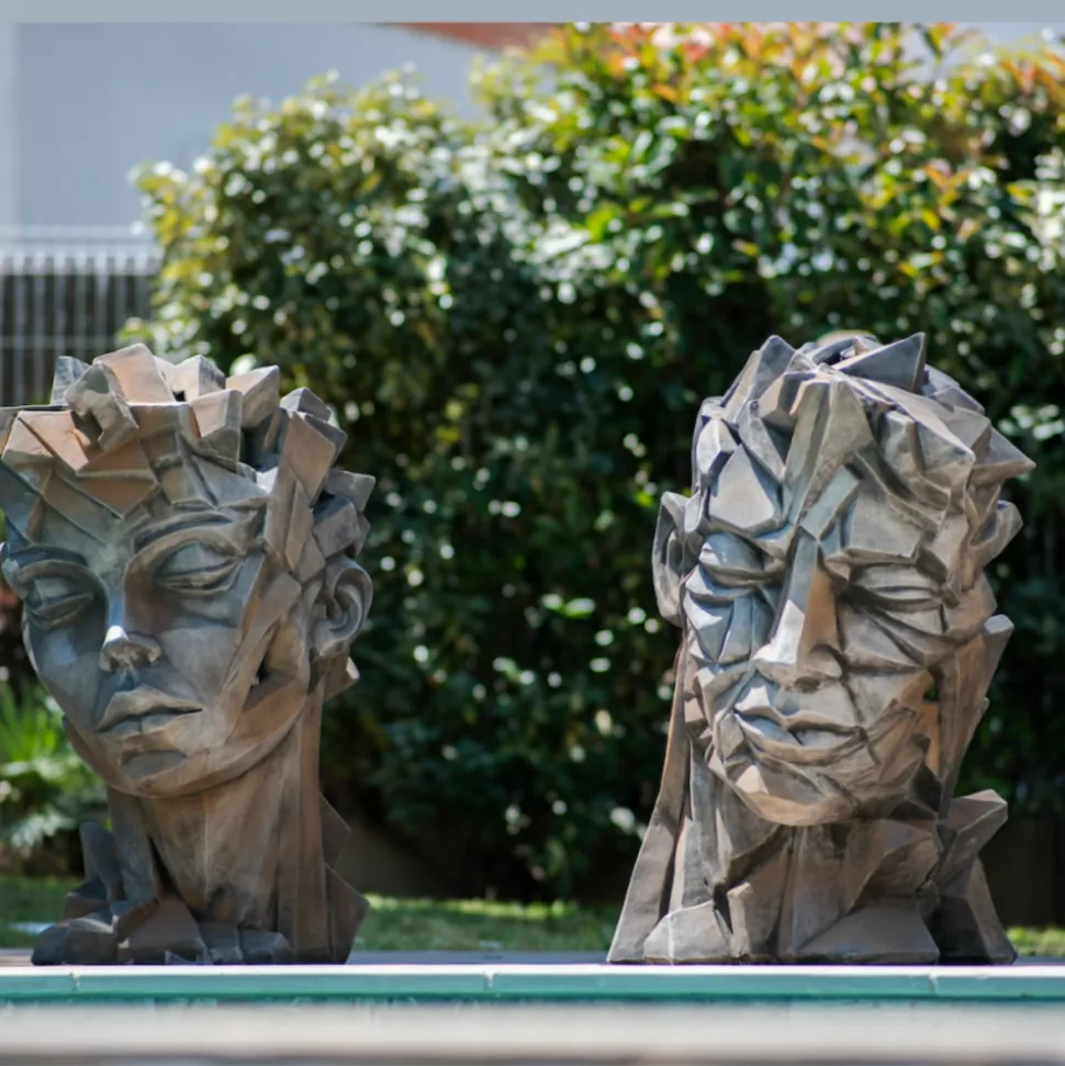 JARDINEX - Sculpture de jardin visage femme - style cubique - gris