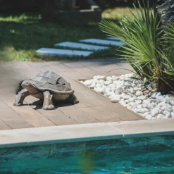 JARDINEX - Sculpture jardin tortue - style cubique - h. 25 cm - gris