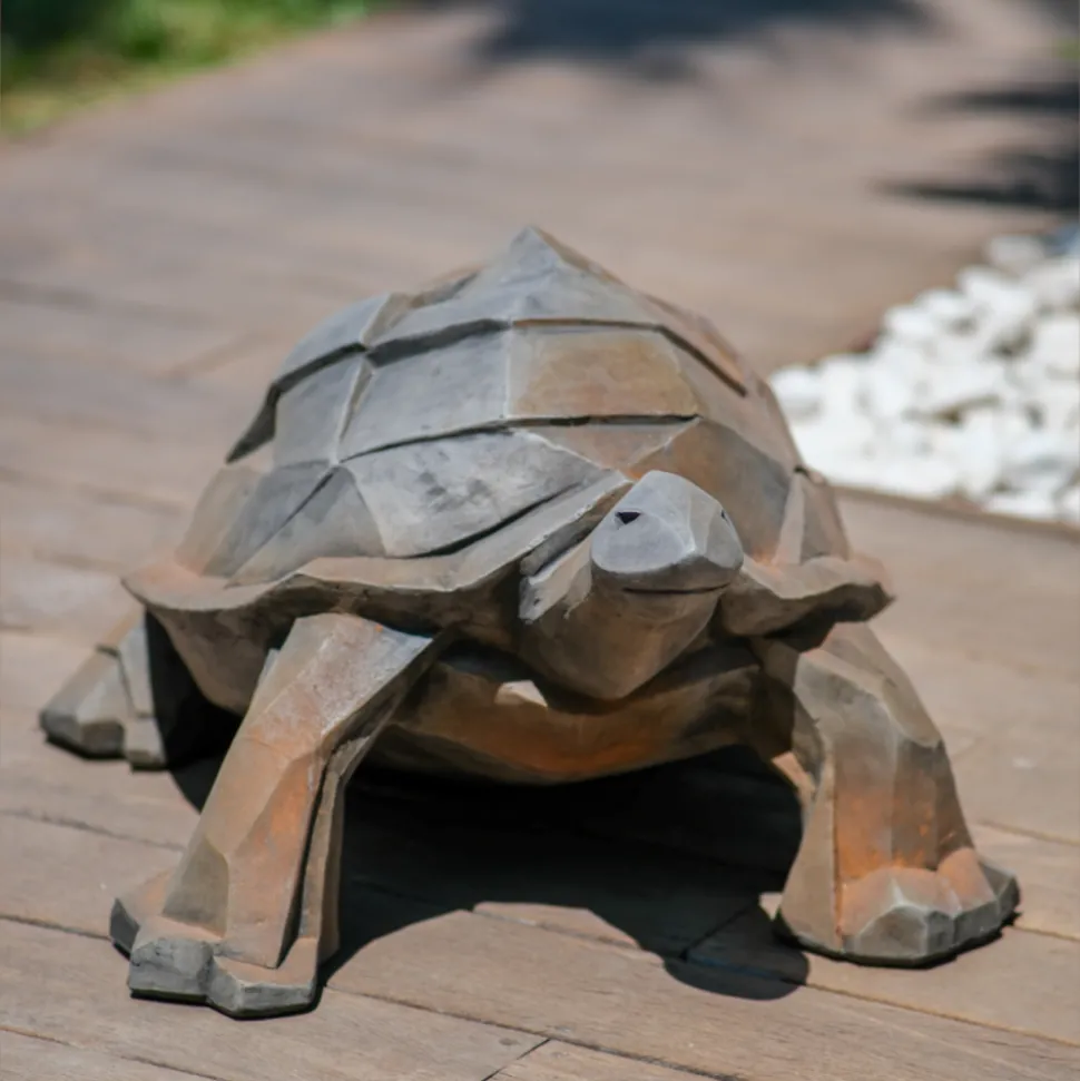 JARDINEX - Sculpture jardin tortue - style cubique - h. 25 cm - gris