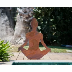 JARDINEX - Statue de jardin femme yoga métal rouillé : déco zen - rouille
