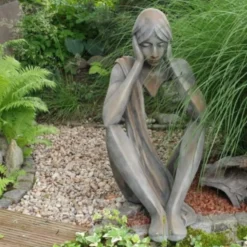 JARDINEX - Statue de jardin tristan assis effet demi rouille - rouille 86 cm