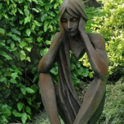 JARDINEX - Statue de jardin tristan assis effet demi rouille - rouille 86 cm