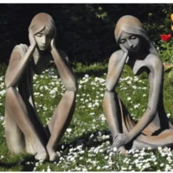 JARDINEX - Statue de jardin tristan assis effet demi rouille - rouille 86 cm
