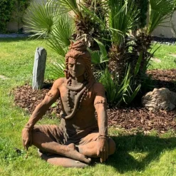 JARDINEX - Statue jardin shiva assis 90 cm - gris 90 cm