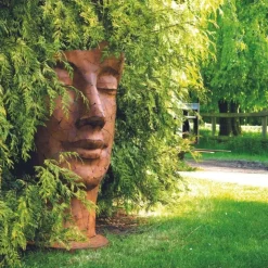 JARDINEX - Statue visage métal mosaïque 108 cm - brun