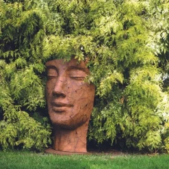 JARDINEX - Statue visage métal mosaïque 108 cm - brun