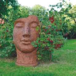 JARDINEX - Statue visage métal mosaïque 108 cm - brun
