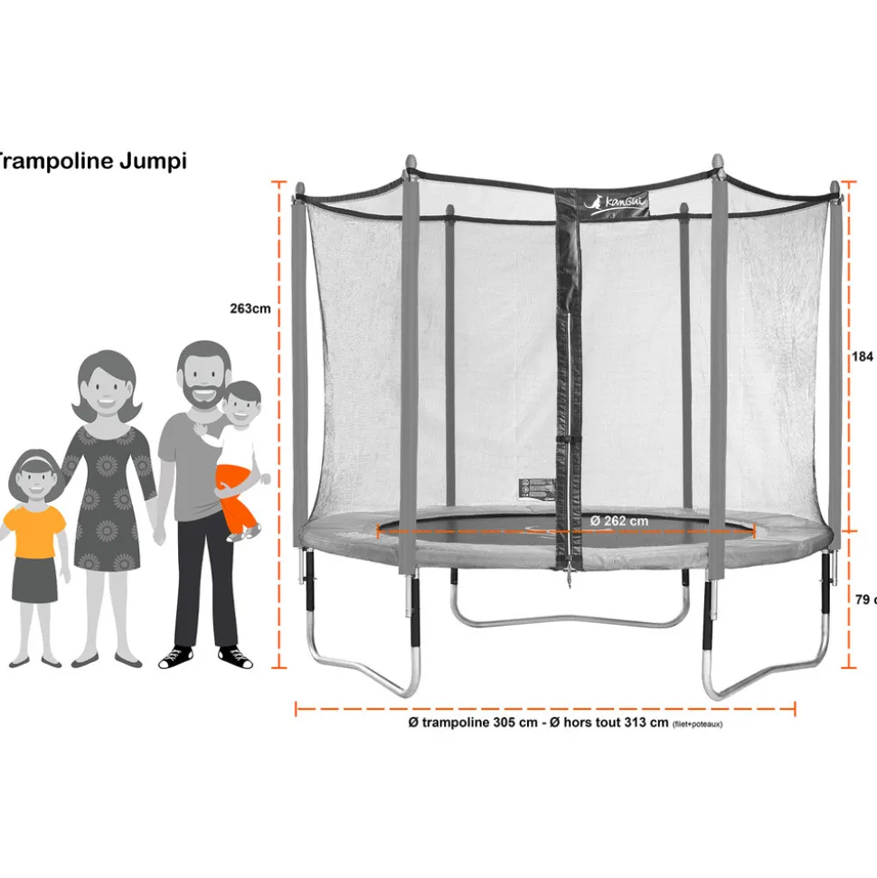 KANGUI - Kangui - trampoline de jardin 305 cm + filet de sécurité jumpi vert/noir 300