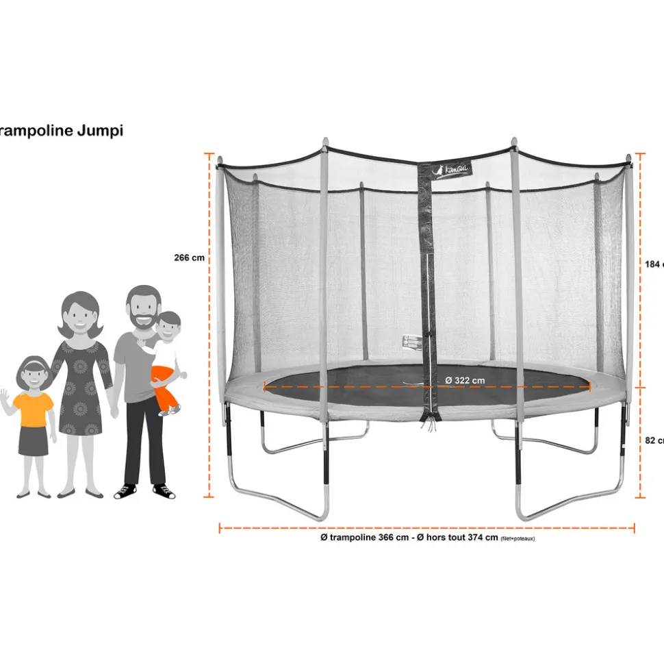 KANGUI - Kangui - trampoline de jardin 365 cm + filet de sécurité jumpi vert/noir 360