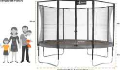 KANGUI - Trampoline 365 cm + filet + échelle + bâche + kit ancrage punchi vert.