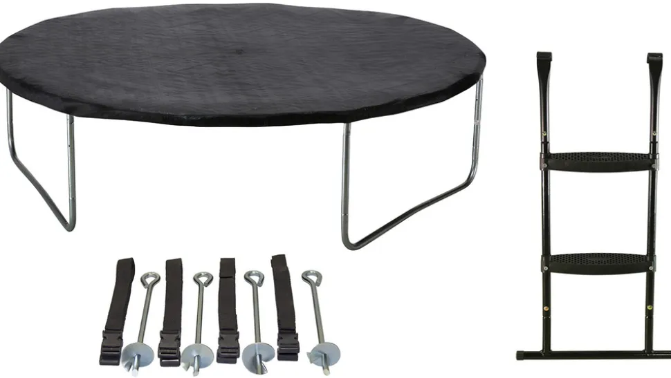 KANGUI - Trampoline 365 cm + filet + échelle + bâche + kit ancrage punchi bleu