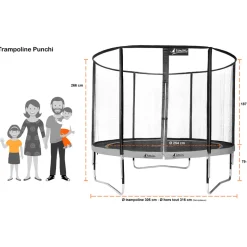 KANGUI - Trampoline 305 cm + filet + échelle + bâche + kit ancrage punchi bleu