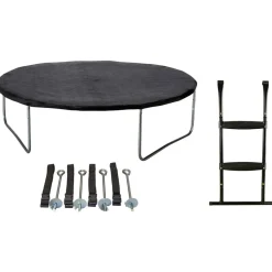 KANGUI - Trampoline 365 cm + filet + échelle + bâche + kit d'ancrage jumpi taupe/vert 360