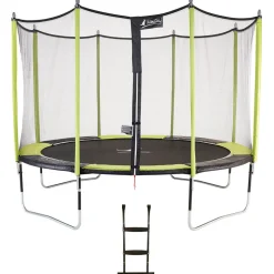 KANGUI - Trampoline de jardin 365 cm + filet de sécurité + échelle jumpi vert/noir 360