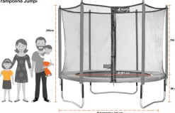 KANGUI - Trampoline de jardin 244 cm + filet de sécurité + échelle jumpi vert/noir 250